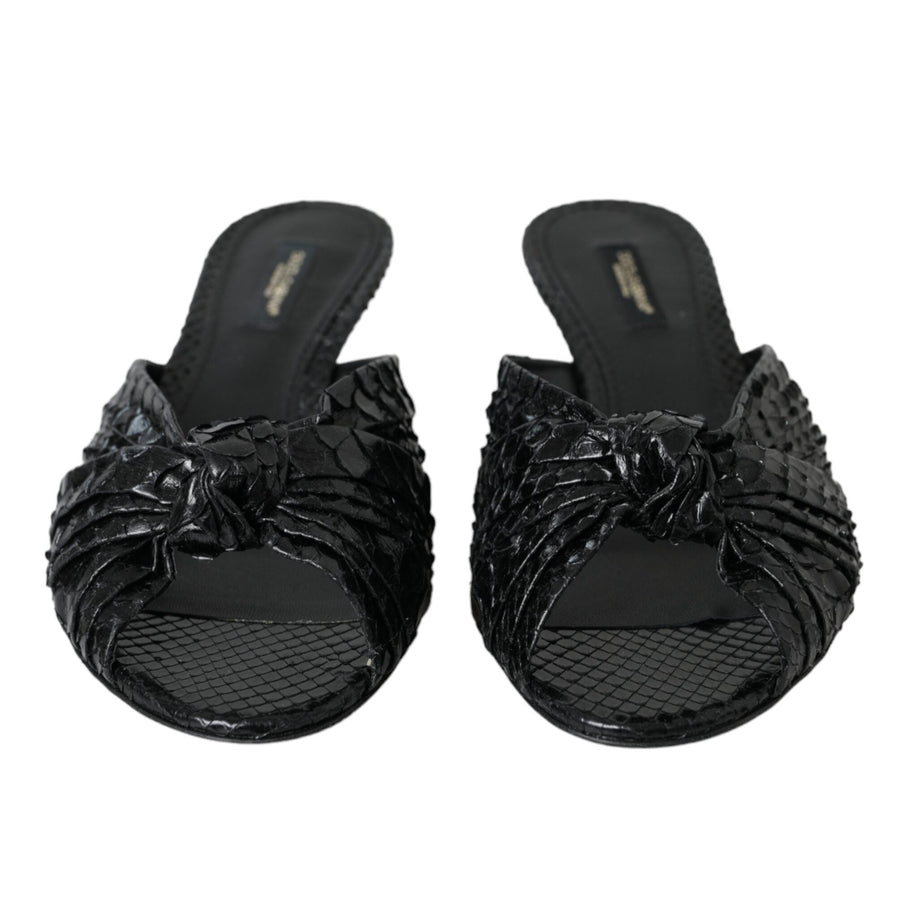 Dolce & Gabbana Black Python Leather Kitten Heels