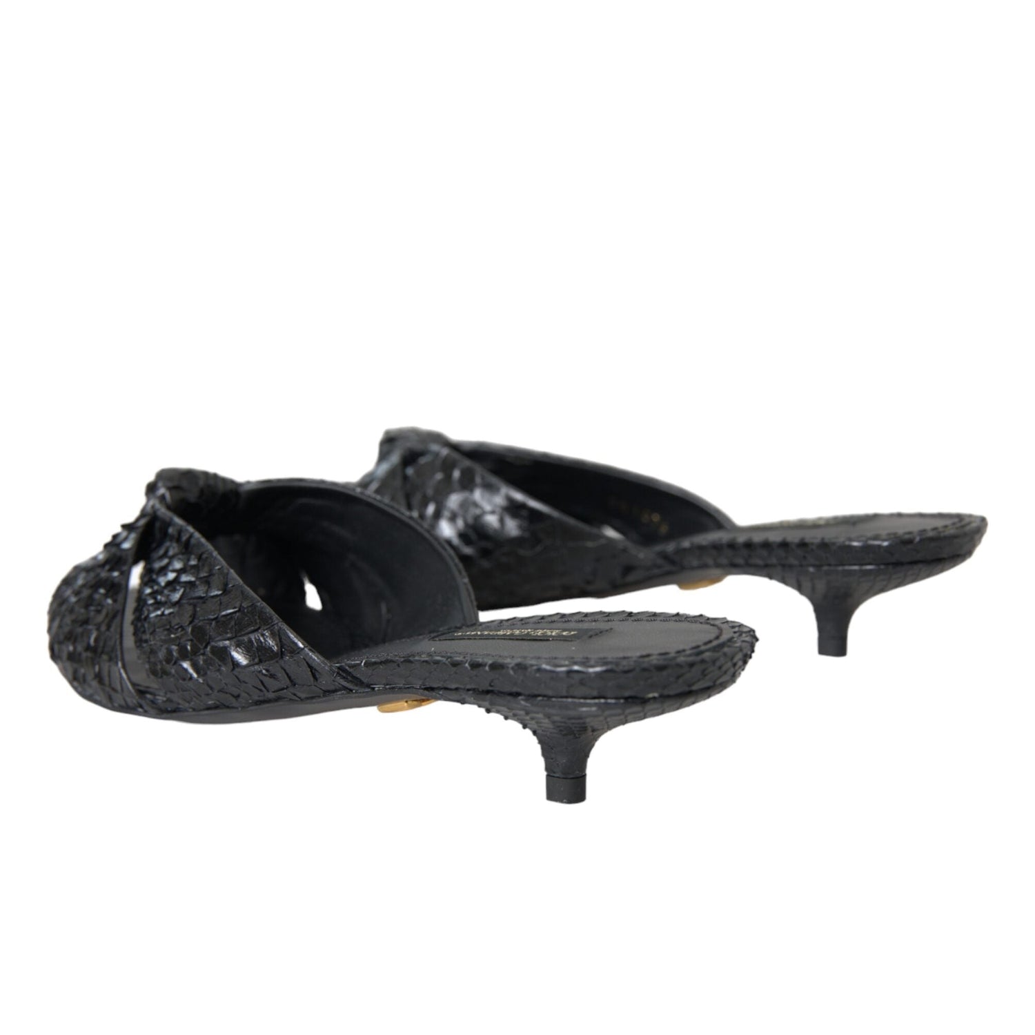 Dolce & Gabbana Black Exotic Leather Heels Slides Shoes