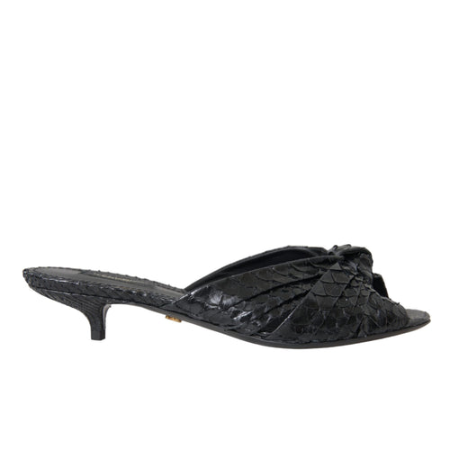 Dolce & Gabbana Black Exotic Leather Heels Slides Shoes