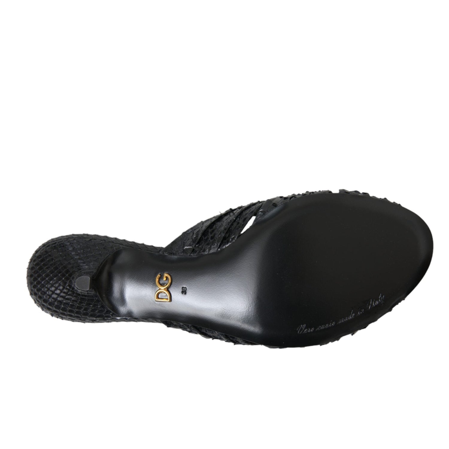 Dolce & Gabbana Black Exotic Leather Heels Slides Shoes