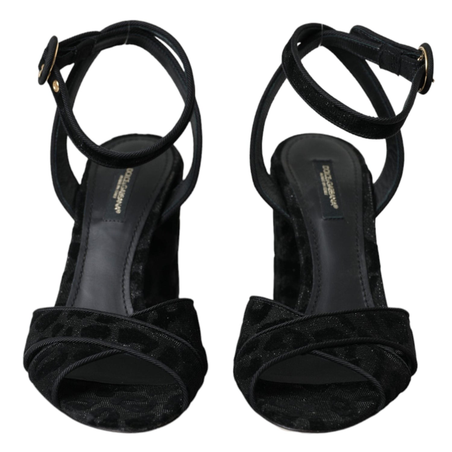 Dolce & Gabbana Black Leopard Suede Heels Sandals Shoes