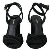 Dolce & Gabbana Black Leopard Suede Heels Sandals Shoes