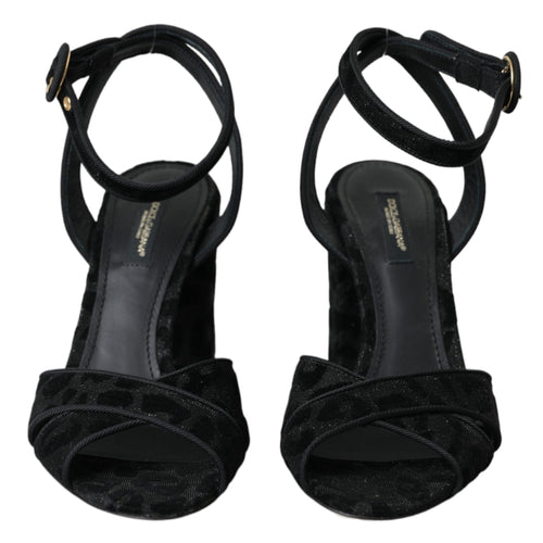 Dolce & Gabbana Black Leopard Suede Heels Sandals Shoes
