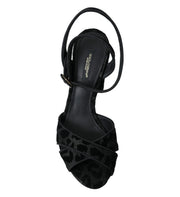 Dolce & Gabbana Black Leopard Suede Heels Sandals Shoes