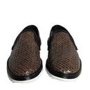 Dolce & Gabbana Brown Black Leather Weaved Loafers