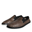 Dolce & Gabbana Brown Black Leather Weaved Loafers