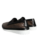 Dolce & Gabbana Brown Black Leather Weaved Loafers