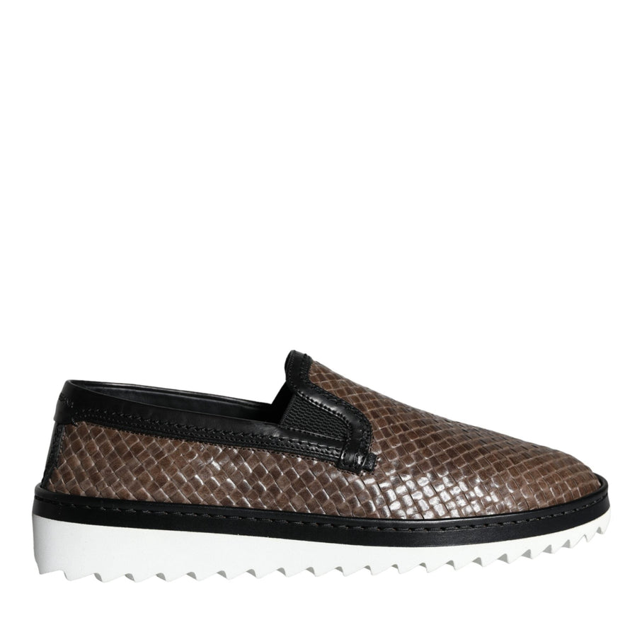 Dolce & Gabbana Brown & Black Woven Buffalo Leather Loafers