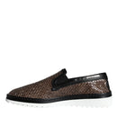 Dolce & Gabbana Brown Black Leather Weaved Loafers
