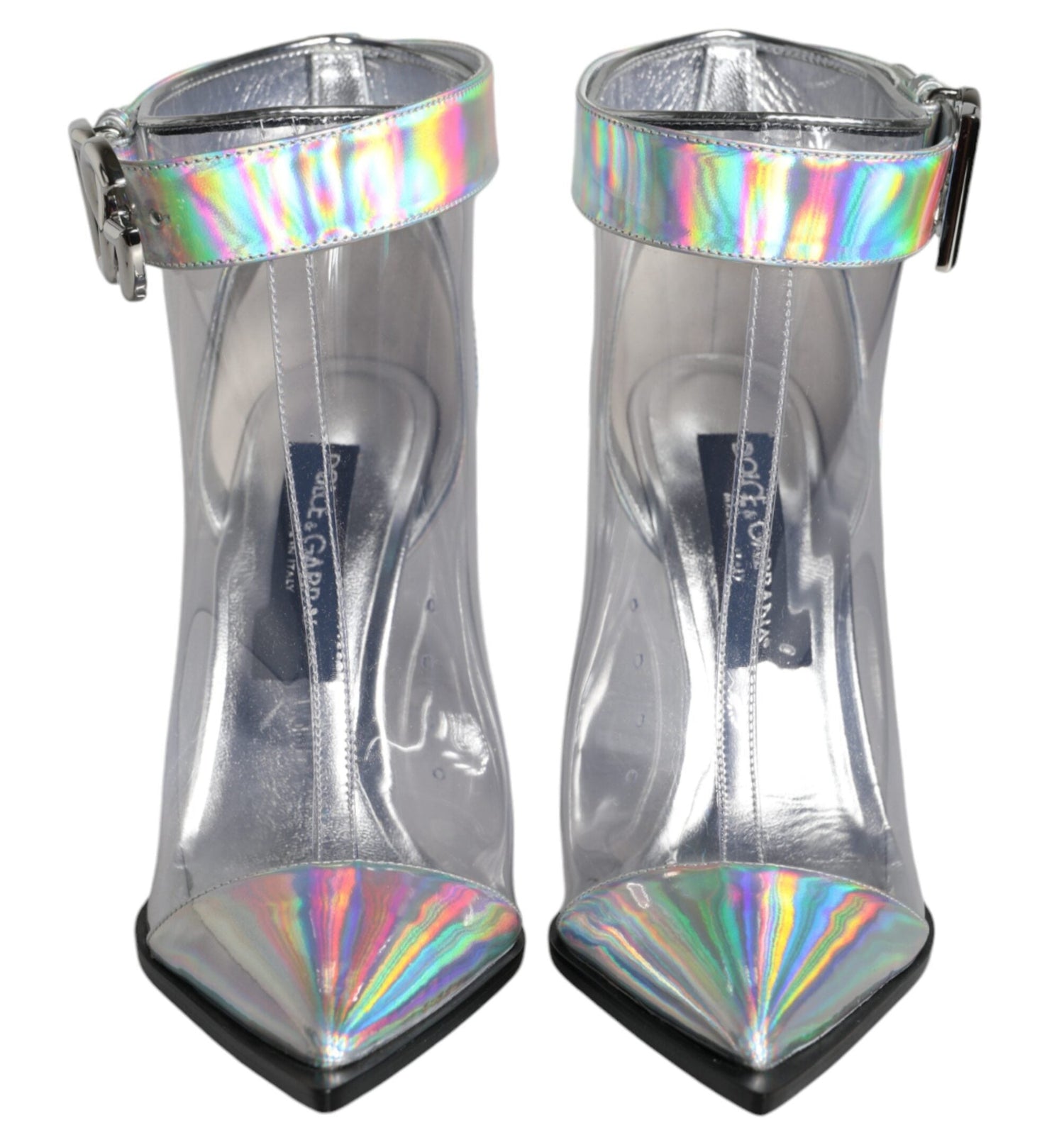 Dolce & Gabbana Silver Iridescent PVC Pointed Ankle Boots