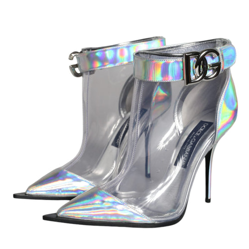 Dolce & Gabbana Silver Iridescent PVC Pointed Ankle Boots