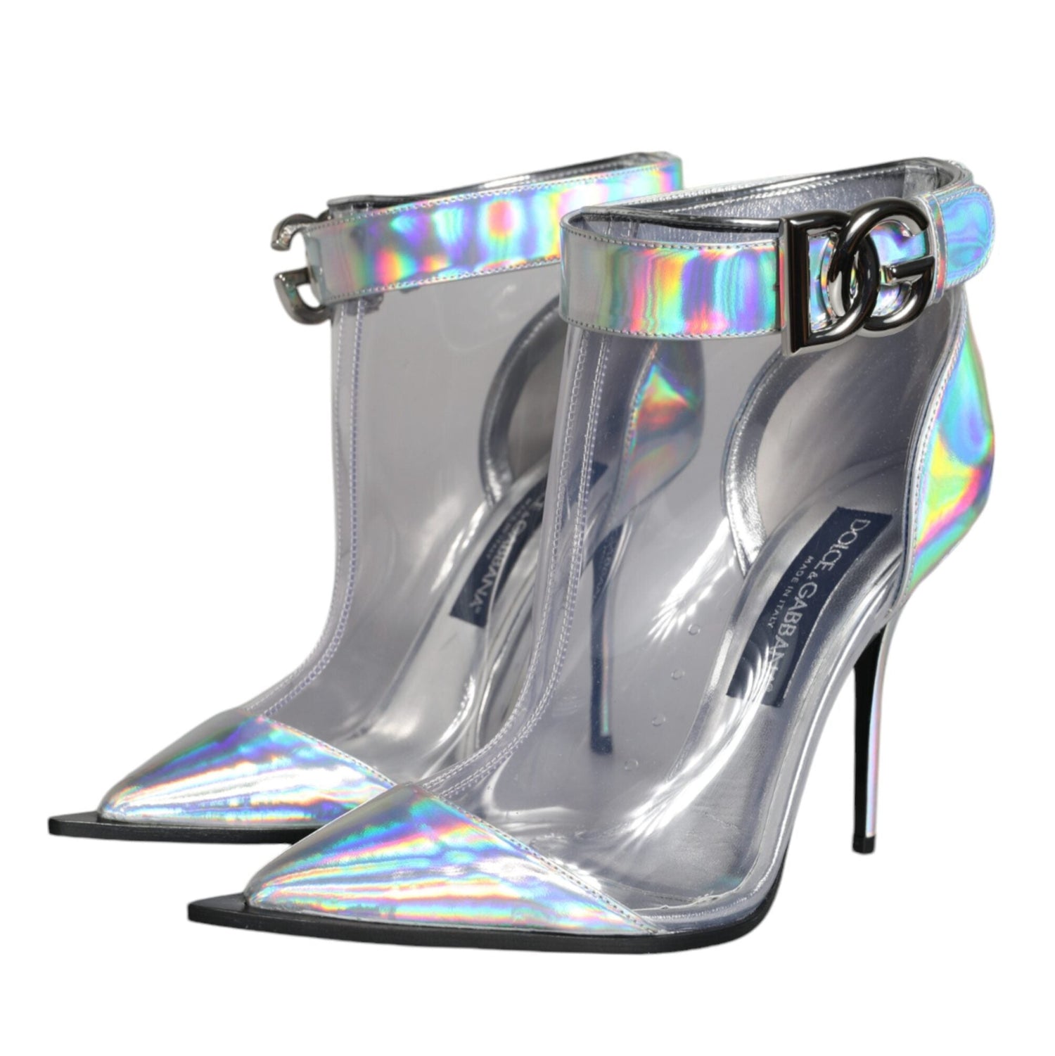 Dolce & Gabbana Silver Iridescent PVC Pointed Ankle Boots