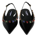 Dolce & Gabbana Black Leather Crystal Flats