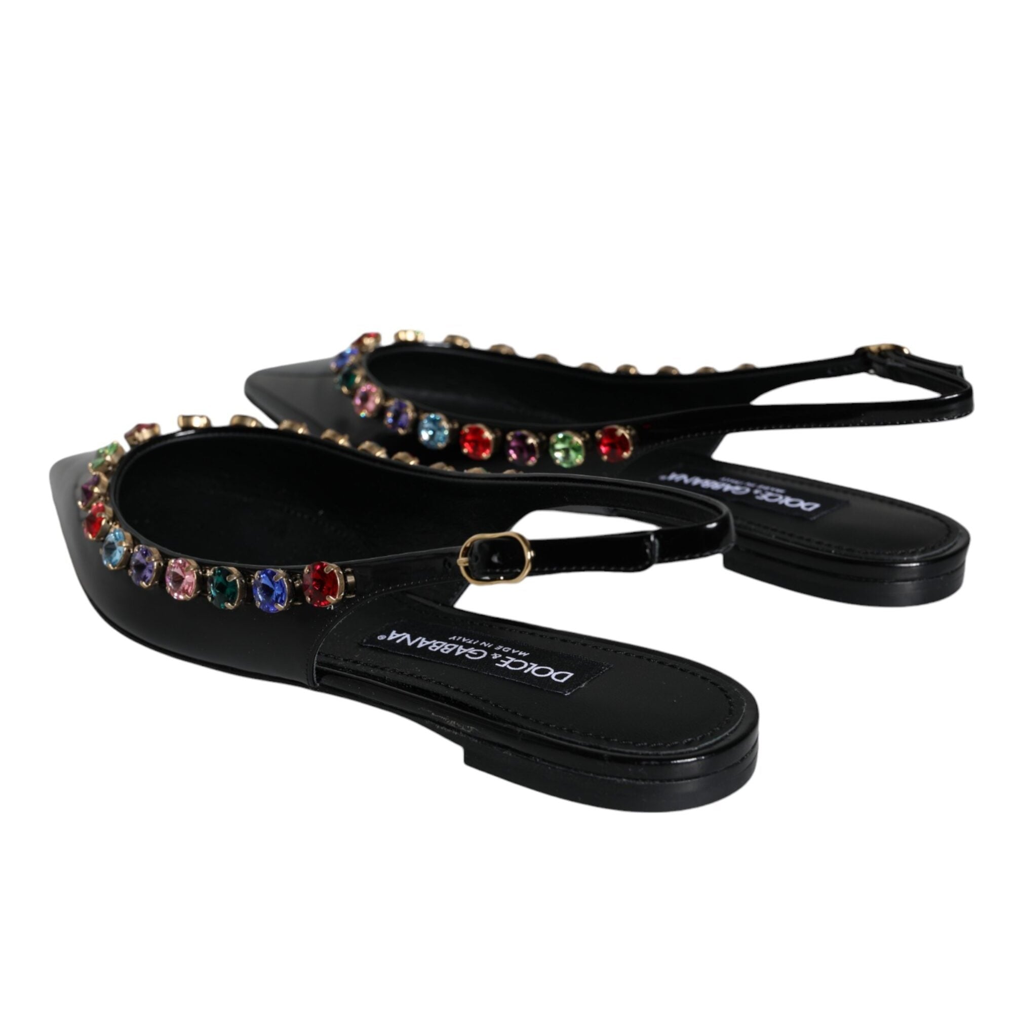 Dolce & Gabbana Black Leather Crystal Flats