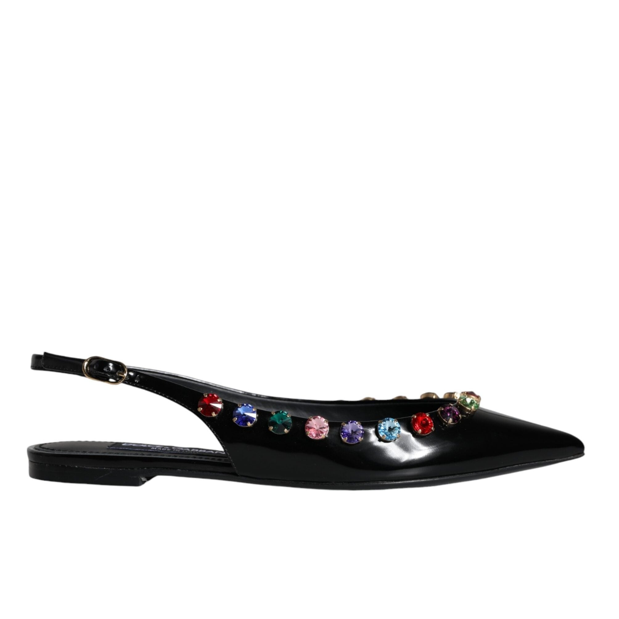 Dolce & Gabbana Black Leather Crystal Flats