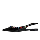 Dolce & Gabbana Black Leather Crystal Flats