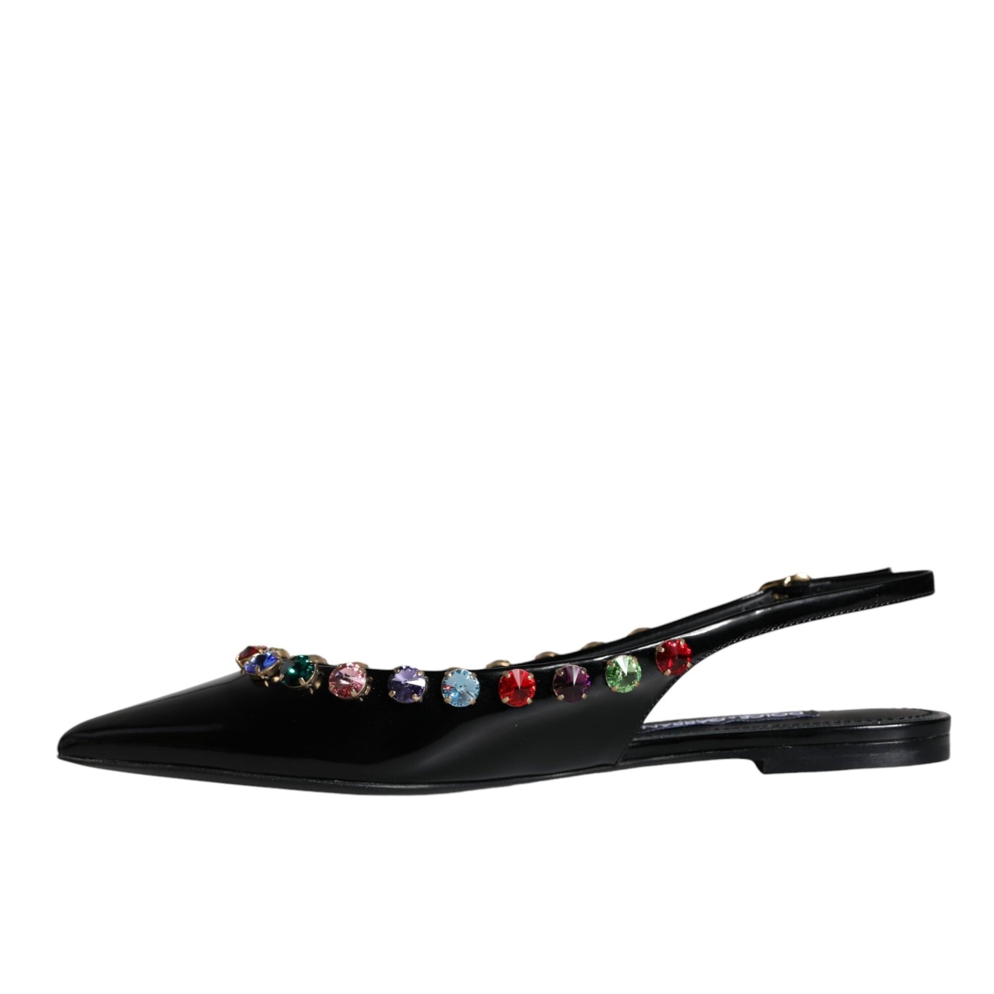 Dolce & Gabbana Black Leather Crystal Flats