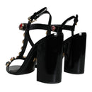 Dolce & Gabbana Black Crystal Leather T-strap Sandals Shoes