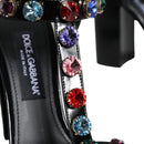 Dolce & Gabbana Black Crystal Leather T-strap Sandals Shoes