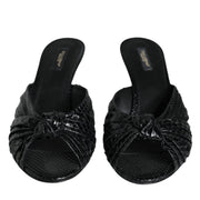Dolce & Gabbana Black Leather Heels Slides Sandals Shoes