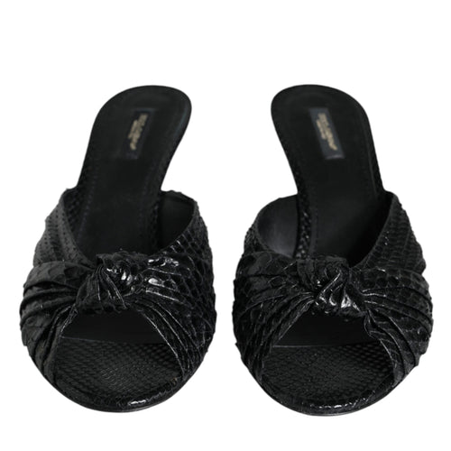 Dolce & Gabbana Black Leather Heels Slides Sandals Shoes