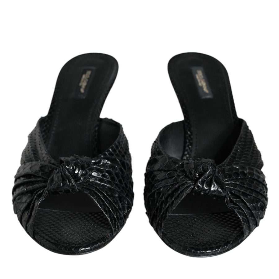 Dolce & Gabbana Black Python Leather Stiletto Sandals