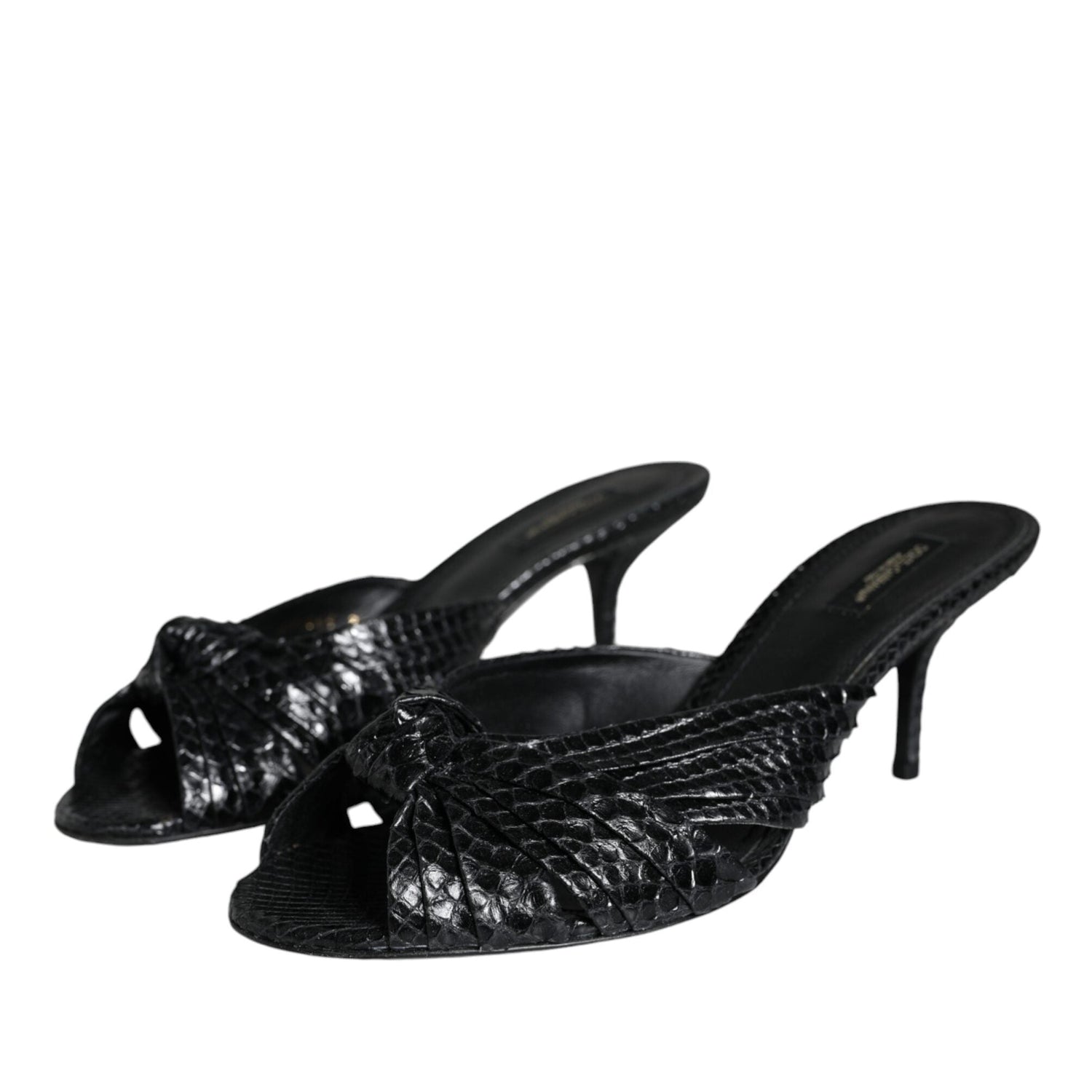 Dolce & Gabbana Black Leather Heels Slides Sandals Shoes