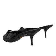 Dolce & Gabbana Black Leather Heels Slides Sandals Shoes