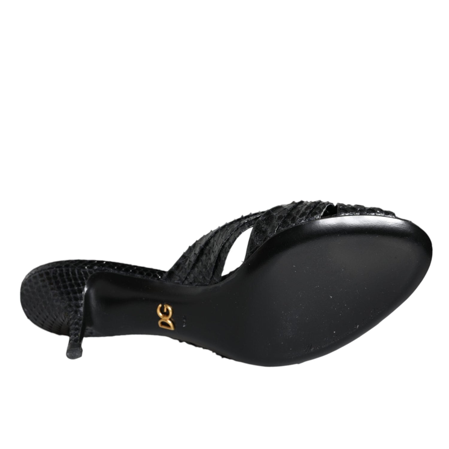 Dolce & Gabbana Black Leather Heels Slides Sandals Shoes
