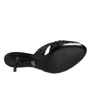 Dolce & Gabbana Black Leather Heels Slides Sandals Shoes