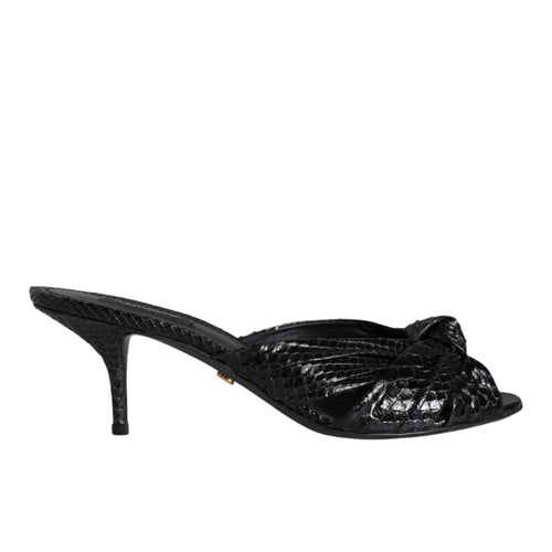Dolce & Gabbana Black Leather Heels Slides Sandals Shoes