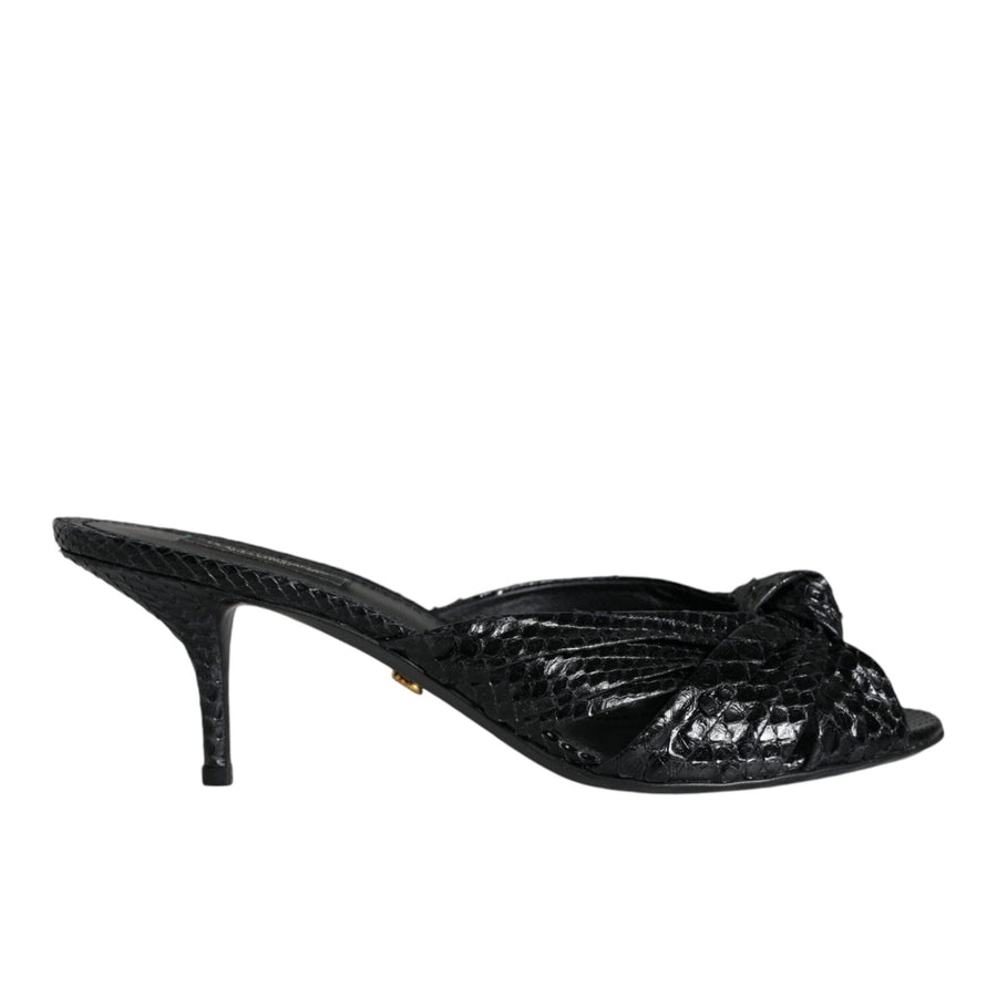 Dolce & Gabbana Black Python Leather Stiletto Sandals