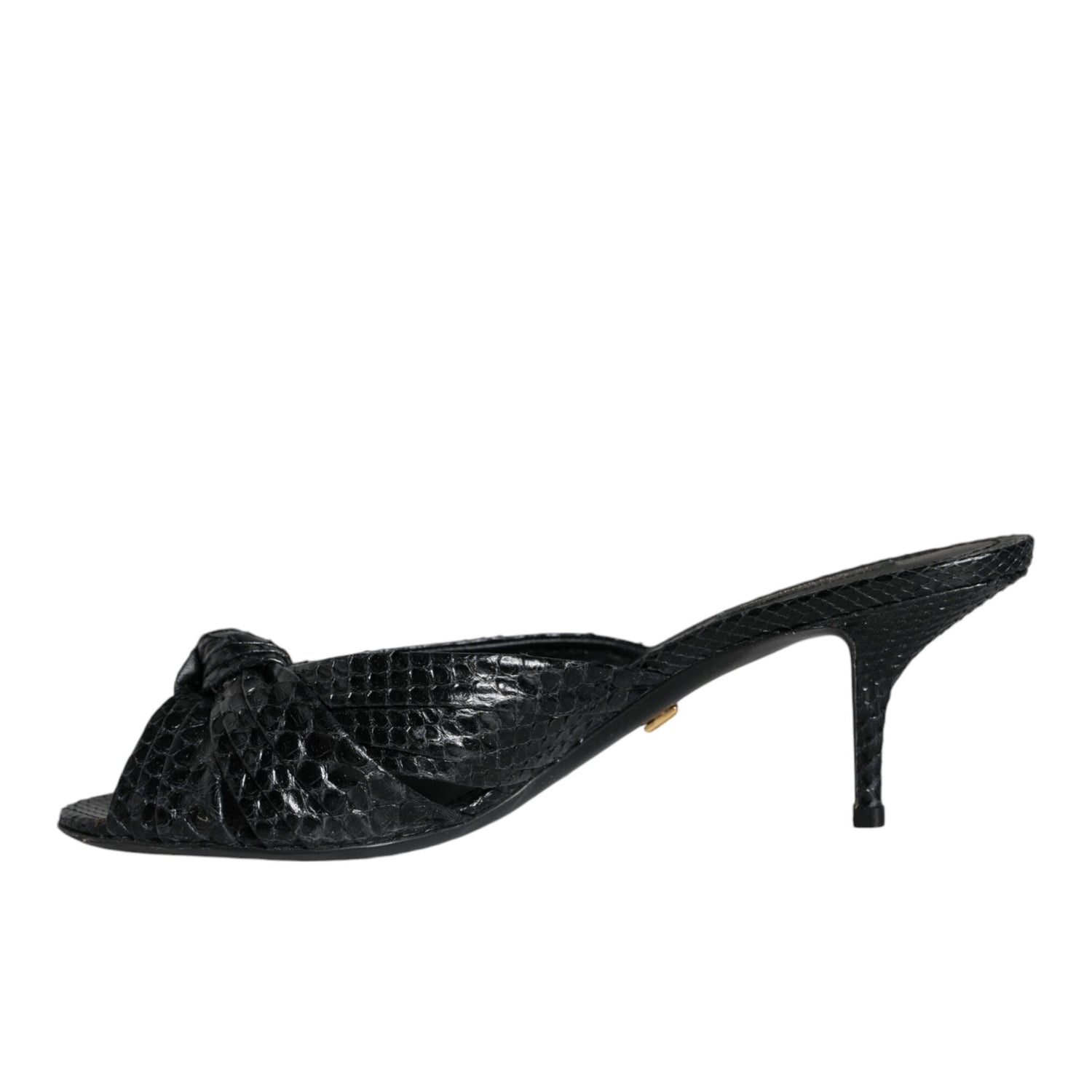 Dolce & Gabbana Black Leather Heels Slides Sandals Shoes