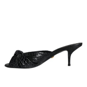 Dolce & Gabbana Black Leather Heels Slides Sandals Shoes