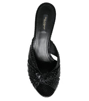 Dolce & Gabbana Black Leather Heels Slides Sandals Shoes