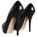 Dolce & Gabbana Black Leather Platform Heels Pumps Shoes