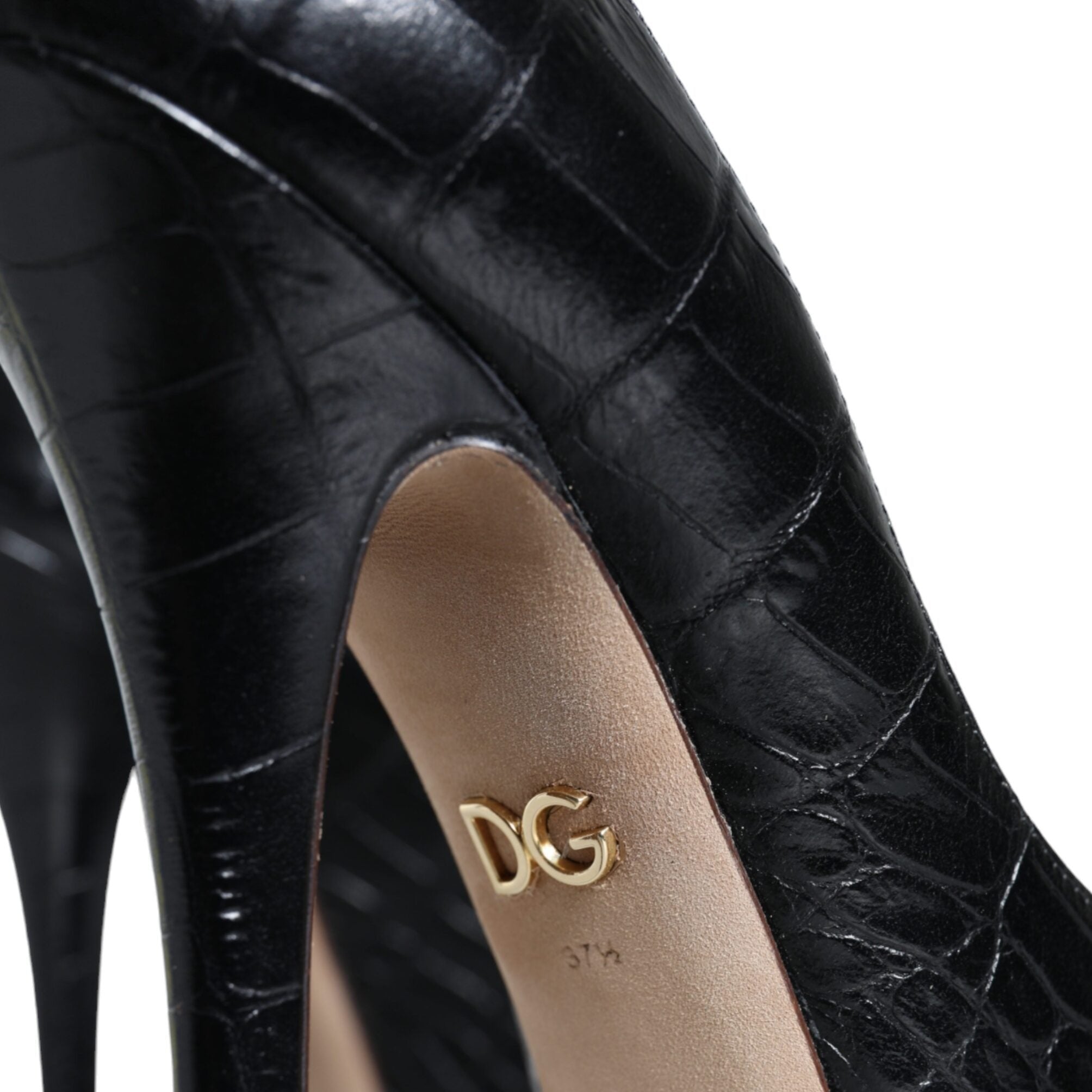 Dolce & Gabbana Black Leather Platform Heels Pumps Shoes