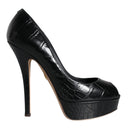 Dolce & Gabbana Black Leather Platform Heels Pumps Shoes