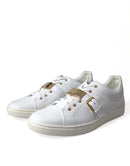 Dolce & Gabbana White Leather Gold Buckle Sneakers