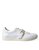 Dolce & Gabbana White Leather Gold Buckle Sneakers