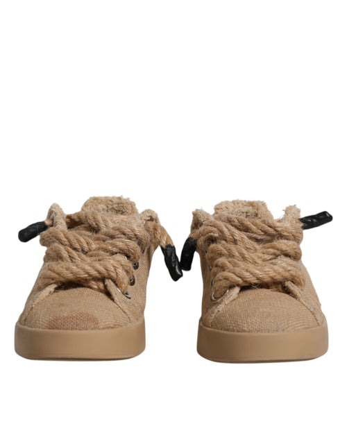 Dolce & Gabbana Brown Jute Fabric Low Top Men Sneakers Shoes