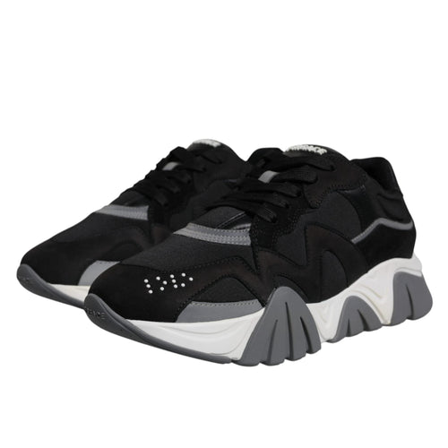 Versace Black Leather Neoprene Chunky Low Top Sneakers Squalo Shoes