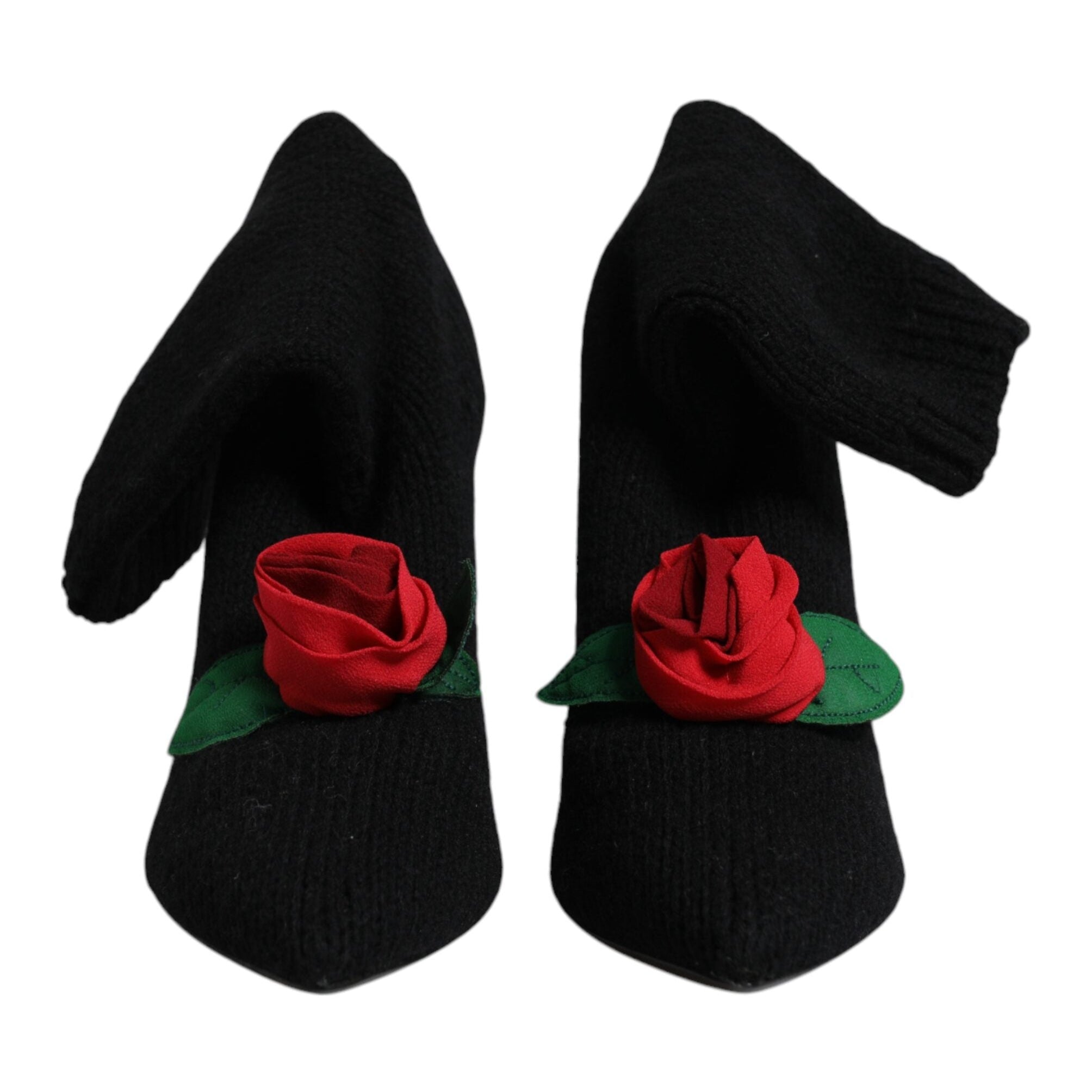 Dolce & Gabbana Black Stiletto Booties with Rose Detail