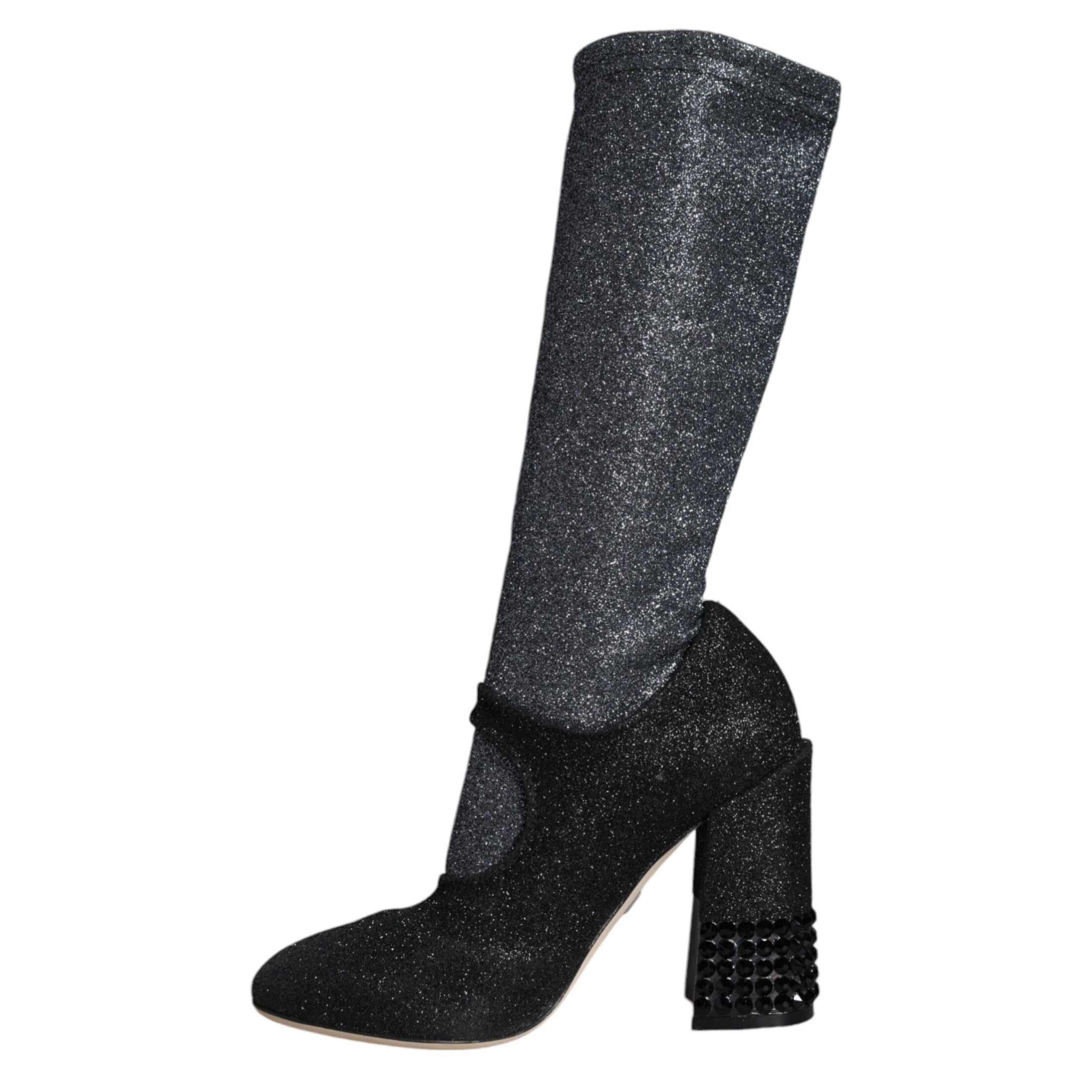 Dolce & Gabbana Black Crystal Mary Janes Booties Shoes