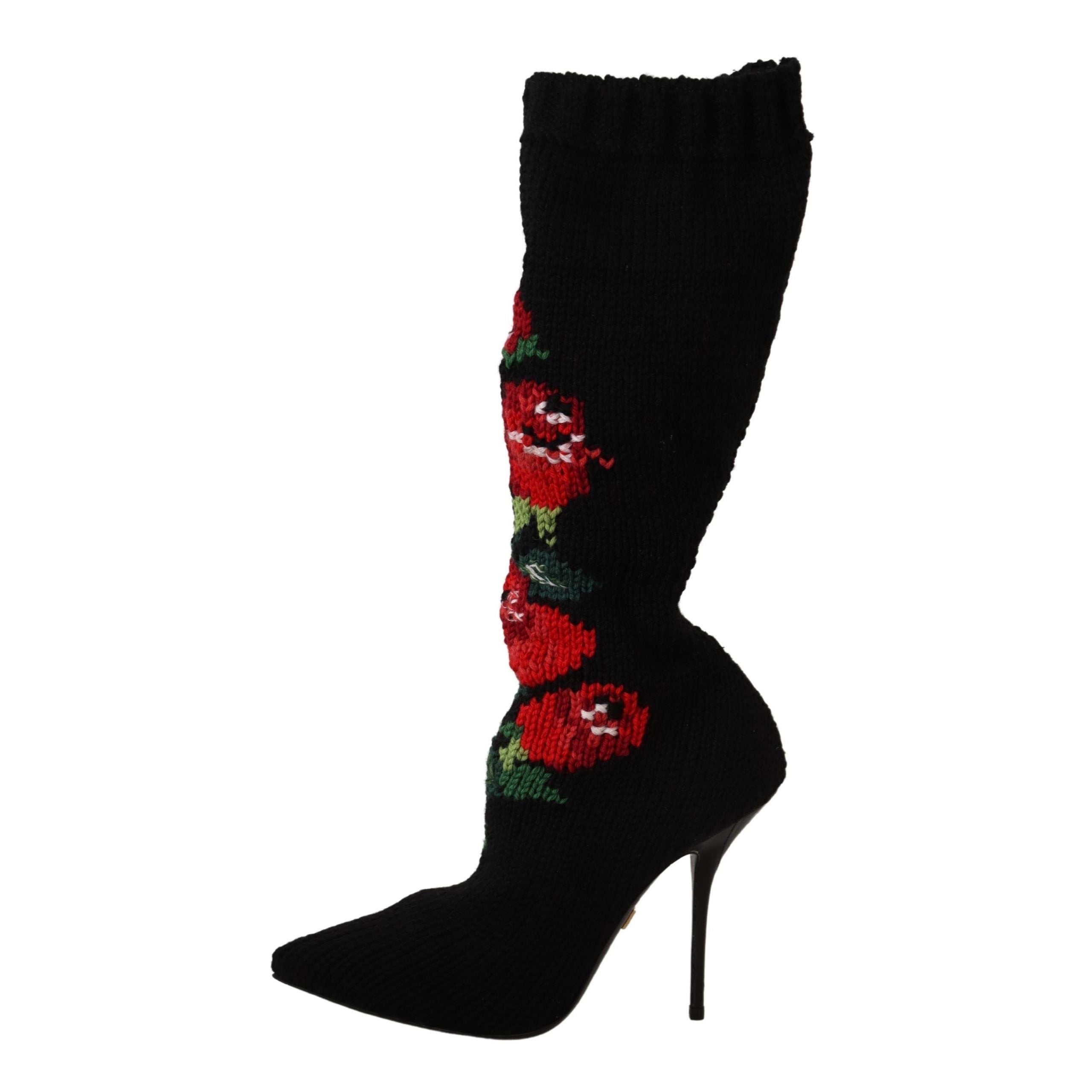 Dolce & Gabbana Elegant Boots with Red Roses Detail