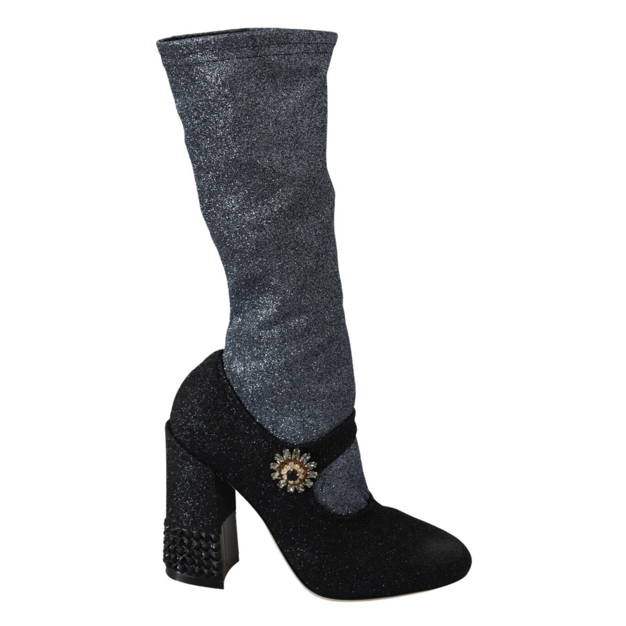 Dolce & Gabbana Black Crystal Mary Janes Booties Shoes