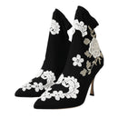 Dolce & Gabbana Black White Embroidery Slip On Boots Shoes