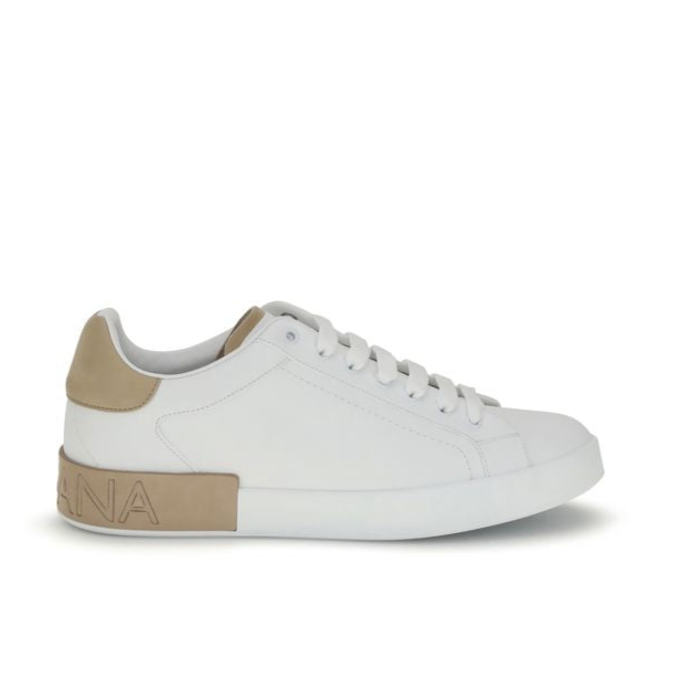 Dolce & Gabbana White Sneakers w Beige Heel Branding