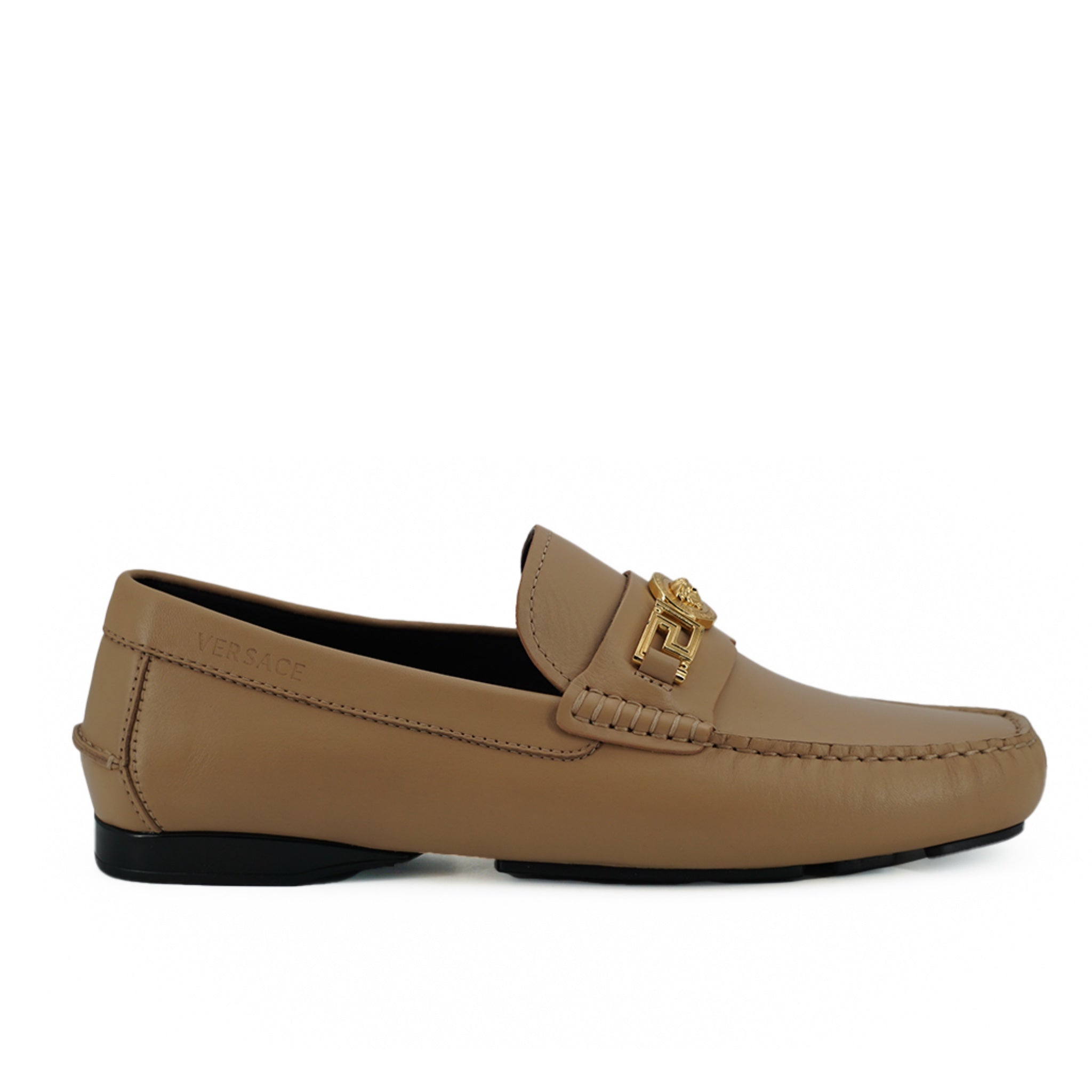 Versace Medusa Gold-Tone Leather Loafers