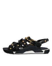 Dolce & Gabbana Black Leather Studded Slides Sandals Shoes
